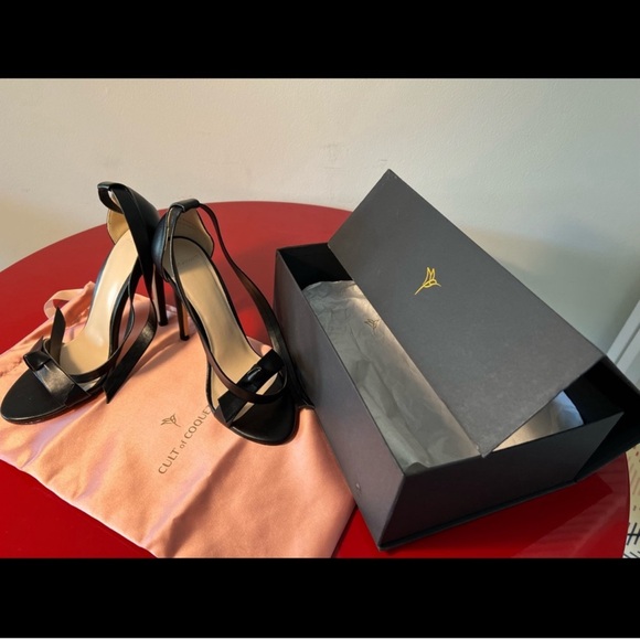 Cult Of Coquette, Pegah Black Vegan Leather Bow Heels - 8 - Picture 1 of 5